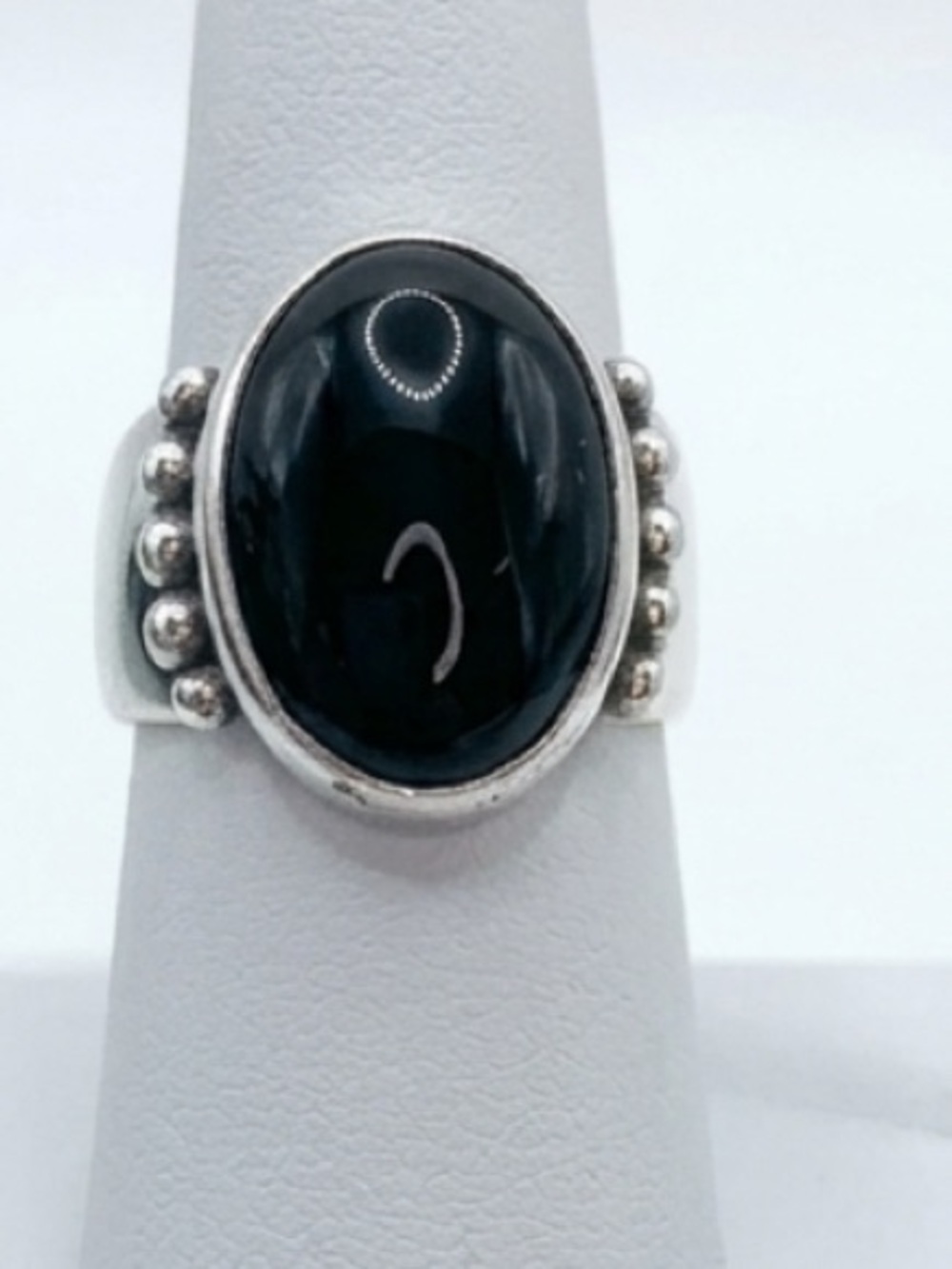 Vintage Heavyweight Sterling Silver Black Onyx Statement Ring Size 7.25 (10.6g)